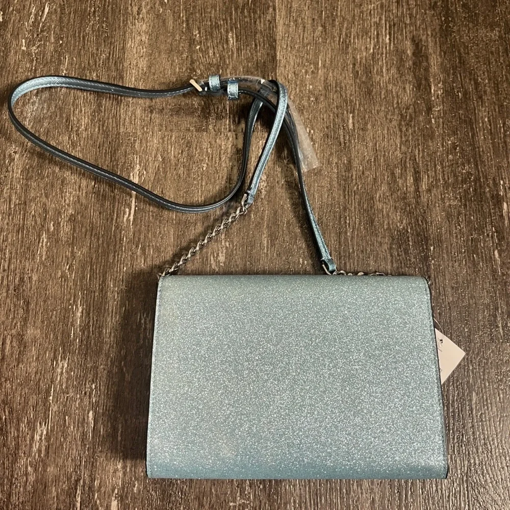 Kate‎ Spade Flap Crossbody Glitter Fabric Frosty Sky Blue Purse NWT $279